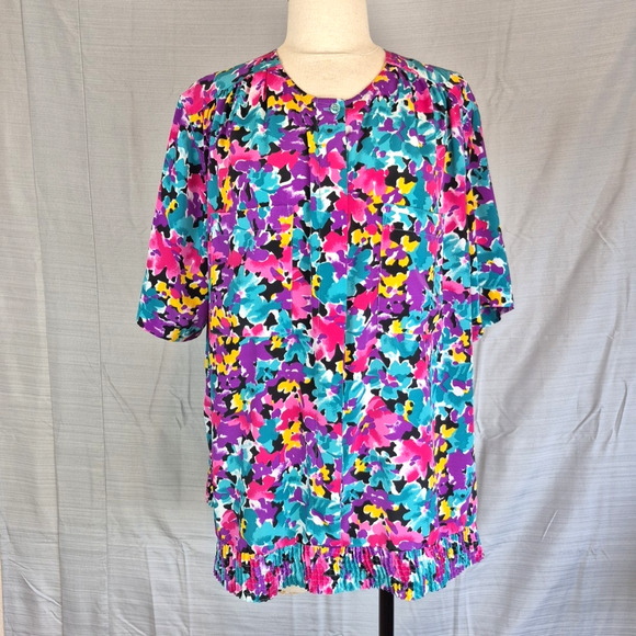 Alfred Dunner Shirt Womens Plus 42/22W Watercolor Colorful Floral Hidden Buttons - Picture 1 of 16